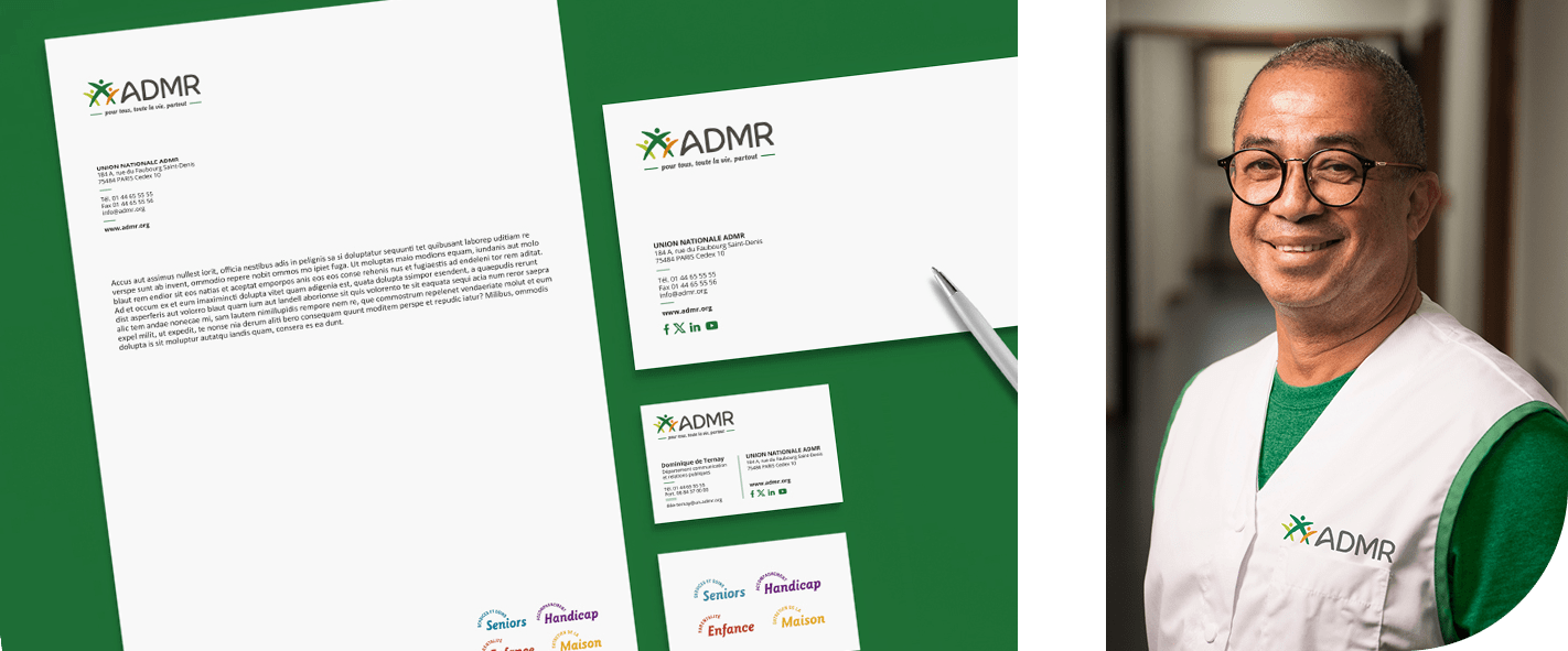 Papeterie de l'identité visuelle ADMR + Bénévole ADMR