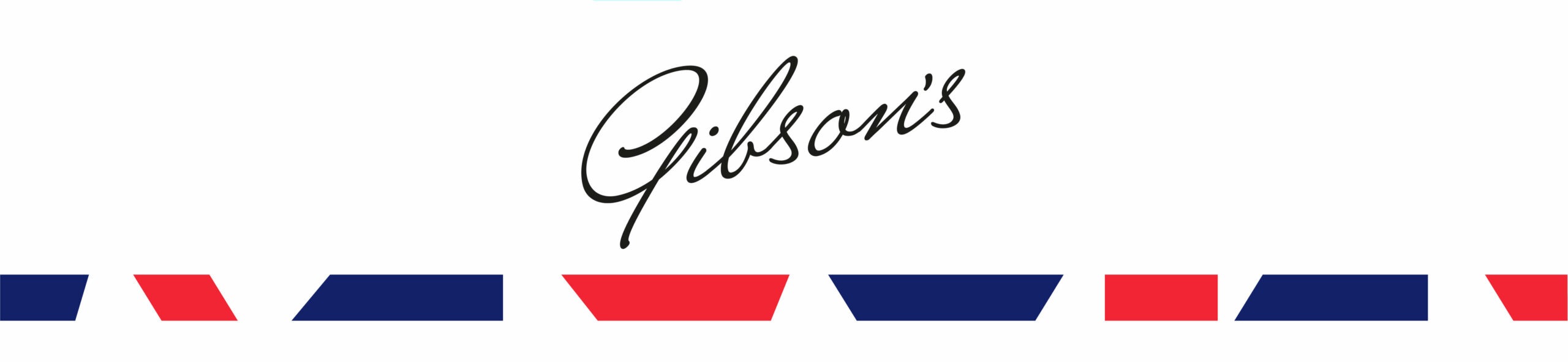 Écriture manuscrite du logo Gibson's avec sa frise de couleur